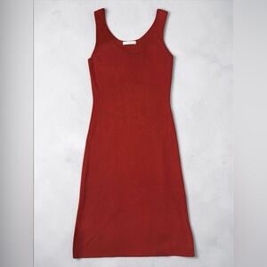 JOSIE NATORI Silk Ribbed Tank Dress in Blood Orange. VTG. Deadstock. Size Small.